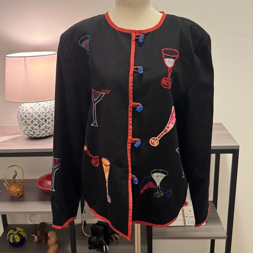 Vintage 1990s Daniel K Embroidered Cocktail Glass Jacket – Size Large